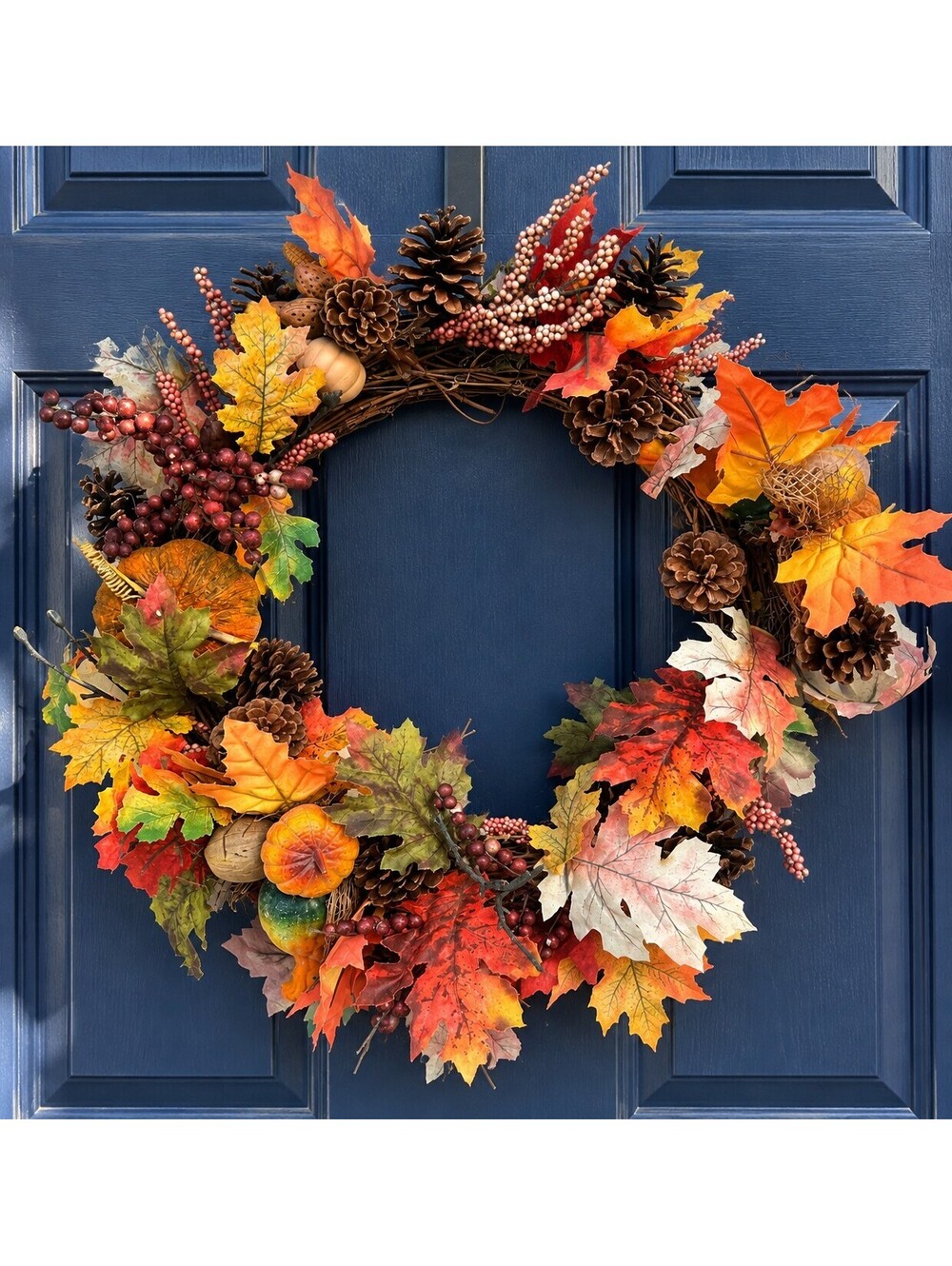 Handmade Fall Grapevine Wreath 16" Pumpkin Pine Cone Autumn Harvest Door Decor